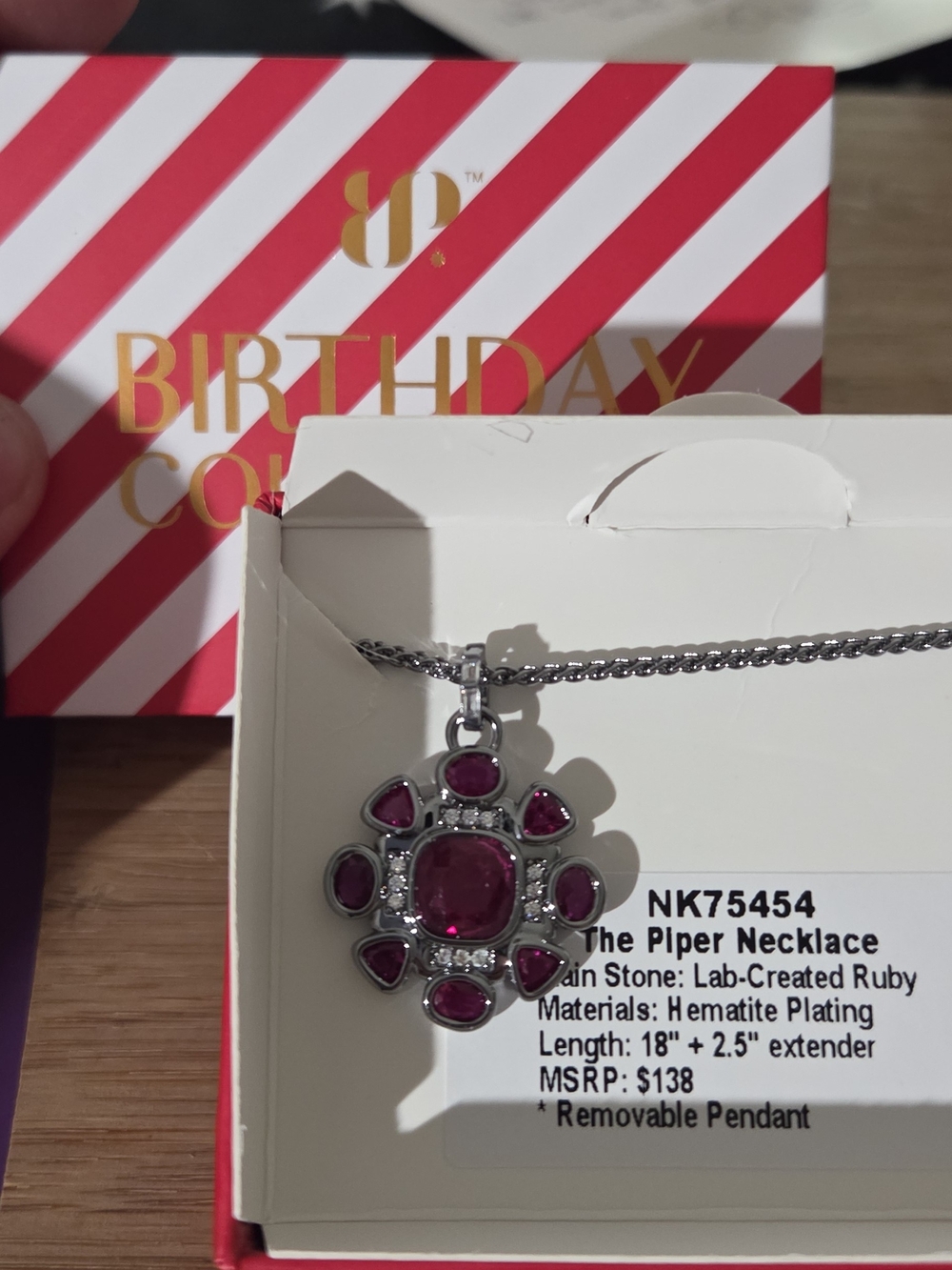 bp Silver-Tone Pendant Necklace with Deep Red Stones